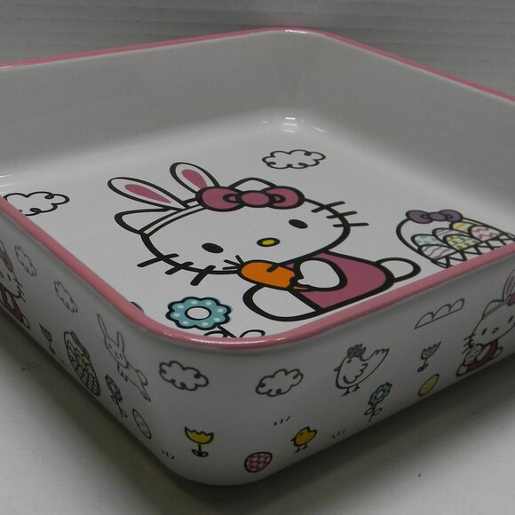 Hello Kitty by Sanrio Casserole Dish 9" x 9" Easter Rabbit Eggs NEW - Picture 3 of 4